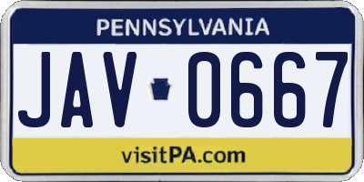 PA license plate JAV0667