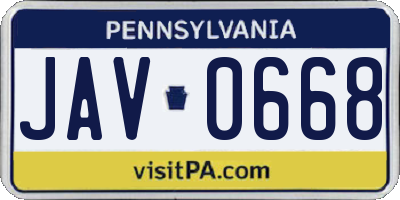 PA license plate JAV0668