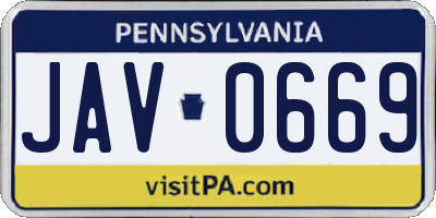 PA license plate JAV0669