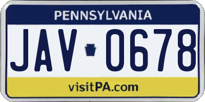 PA license plate JAV0678