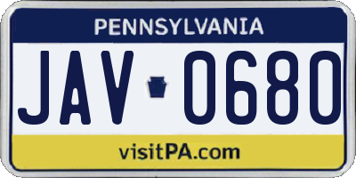 PA license plate JAV0680