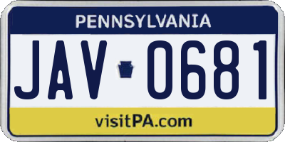 PA license plate JAV0681