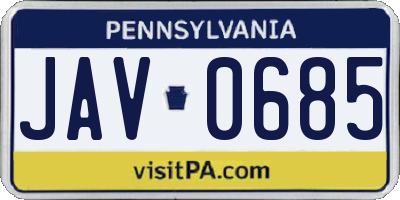 PA license plate JAV0685