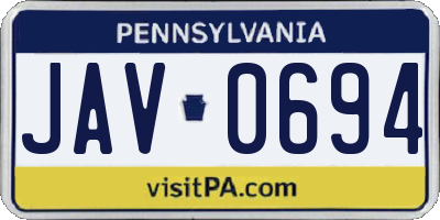 PA license plate JAV0694