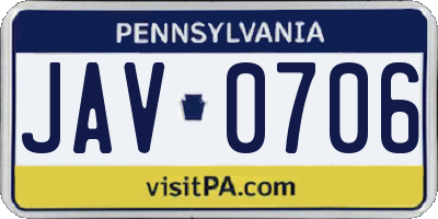 PA license plate JAV0706