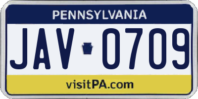 PA license plate JAV0709