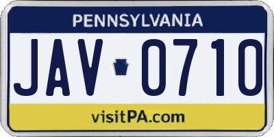 PA license plate JAV0710