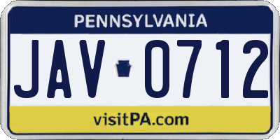 PA license plate JAV0712