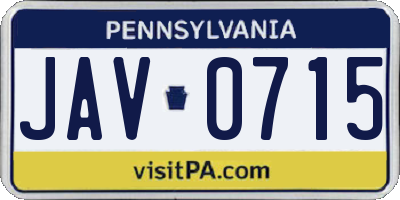 PA license plate JAV0715