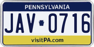 PA license plate JAV0716