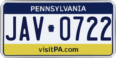 PA license plate JAV0722