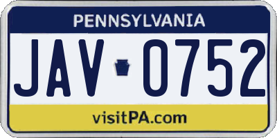 PA license plate JAV0752