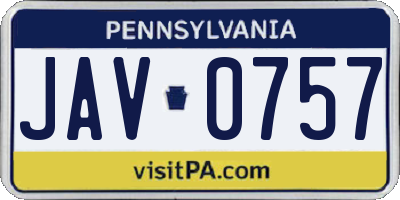 PA license plate JAV0757