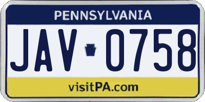 PA license plate JAV0758