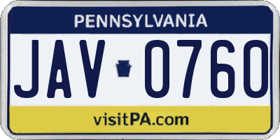 PA license plate JAV0760