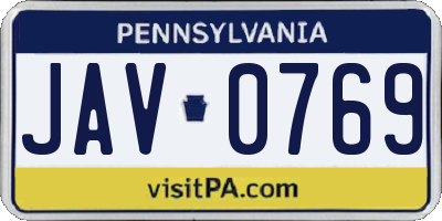 PA license plate JAV0769