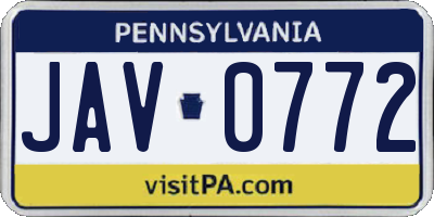 PA license plate JAV0772