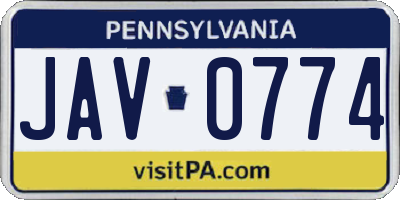 PA license plate JAV0774