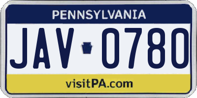 PA license plate JAV0780