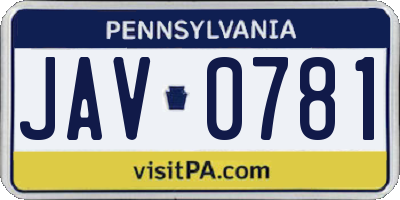 PA license plate JAV0781