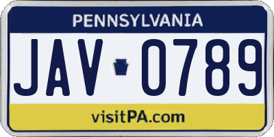 PA license plate JAV0789