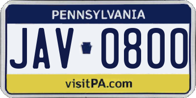 PA license plate JAV0800