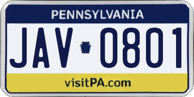 PA license plate JAV0801