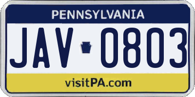 PA license plate JAV0803