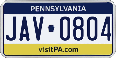 PA license plate JAV0804