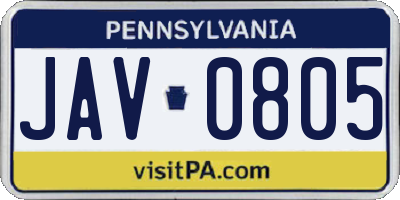 PA license plate JAV0805