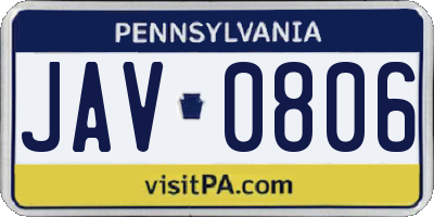 PA license plate JAV0806