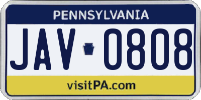 PA license plate JAV0808