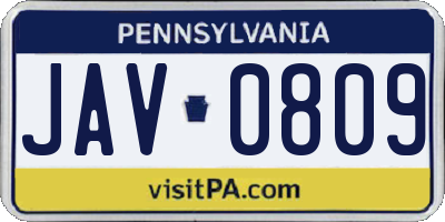 PA license plate JAV0809