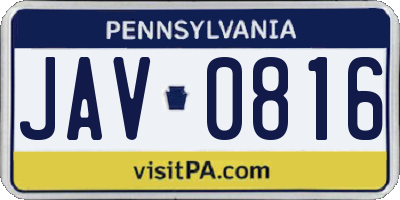 PA license plate JAV0816