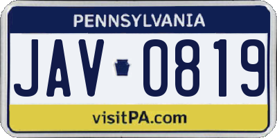 PA license plate JAV0819