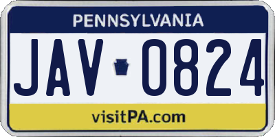 PA license plate JAV0824