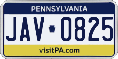 PA license plate JAV0825