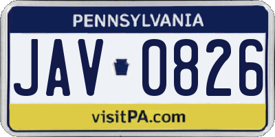 PA license plate JAV0826