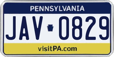 PA license plate JAV0829