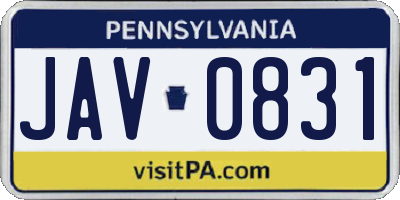 PA license plate JAV0831