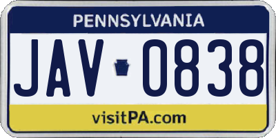 PA license plate JAV0838