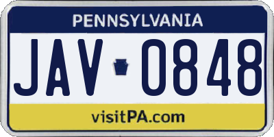 PA license plate JAV0848