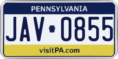 PA license plate JAV0855