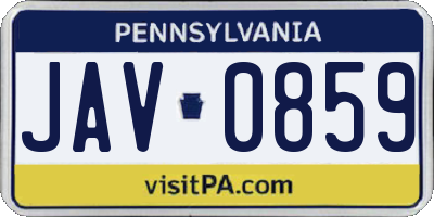 PA license plate JAV0859