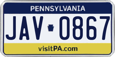 PA license plate JAV0867