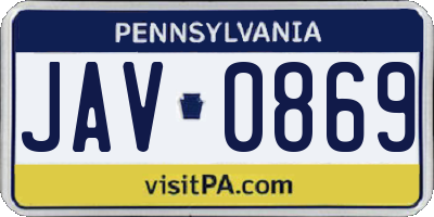 PA license plate JAV0869