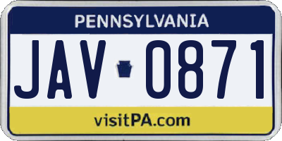 PA license plate JAV0871