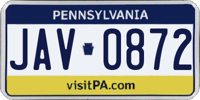 PA license plate JAV0872