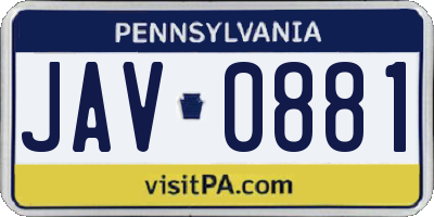 PA license plate JAV0881