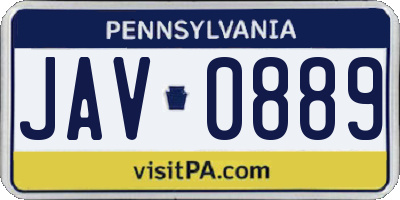 PA license plate JAV0889